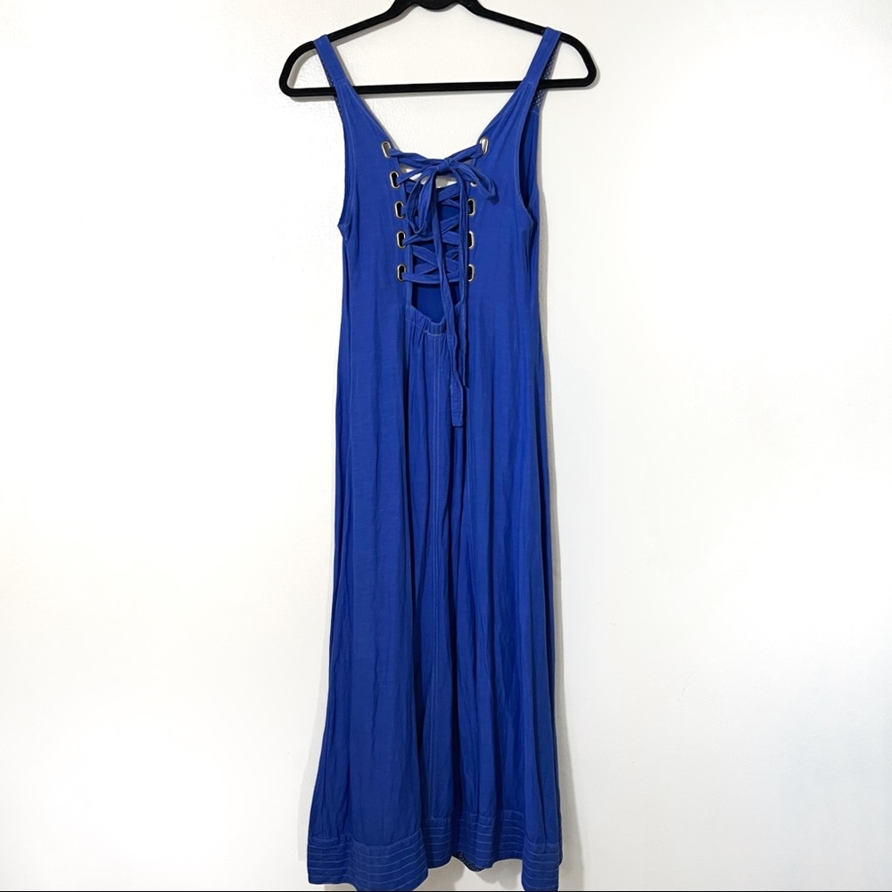 Anthro- Maeve Royal Blue Tank Dress Tie Up at Back Sz XS Petite - Picture 6 of 7